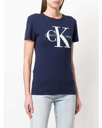 dunkelblaues bedrucktes T-Shirt mit einem Rundhalsausschnitt von Ck Jeans