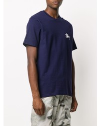 dunkelblaues bedrucktes T-Shirt mit einem Rundhalsausschnitt von Stussy