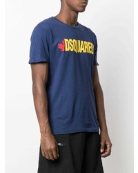 dunkelblaues bedrucktes T-Shirt mit einem Rundhalsausschnitt von DSQUARED2