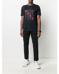 dunkelblaues bedrucktes T-Shirt mit einem Rundhalsausschnitt von BOSS HUGO BOSS