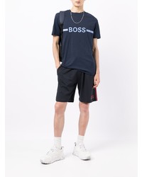 dunkelblaues bedrucktes T-Shirt mit einem Rundhalsausschnitt von BOSS