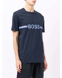 dunkelblaues bedrucktes T-Shirt mit einem Rundhalsausschnitt von BOSS