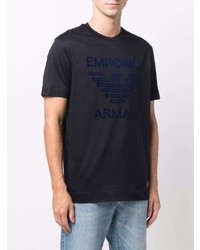 dunkelblaues bedrucktes T-Shirt mit einem Rundhalsausschnitt von Emporio Armani