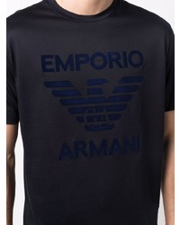 dunkelblaues bedrucktes T-Shirt mit einem Rundhalsausschnitt von Emporio Armani