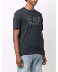 dunkelblaues bedrucktes T-Shirt mit einem Rundhalsausschnitt von Ea7 Emporio Armani