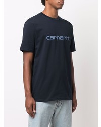 dunkelblaues bedrucktes T-Shirt mit einem Rundhalsausschnitt von Carhartt WIP