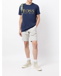 dunkelblaues bedrucktes T-Shirt mit einem Rundhalsausschnitt von BOSS