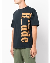 dunkelblaues bedrucktes T-Shirt mit einem Rundhalsausschnitt von Rhude