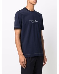 dunkelblaues bedrucktes T-Shirt mit einem Rundhalsausschnitt von Brunello Cucinelli