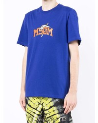 dunkelblaues bedrucktes T-Shirt mit einem Rundhalsausschnitt von MSGM