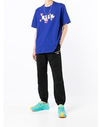 dunkelblaues bedrucktes T-Shirt mit einem Rundhalsausschnitt von MSGM