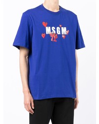 dunkelblaues bedrucktes T-Shirt mit einem Rundhalsausschnitt von MSGM