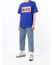 dunkelblaues bedrucktes T-Shirt mit einem Rundhalsausschnitt von MSGM