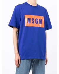 dunkelblaues bedrucktes T-Shirt mit einem Rundhalsausschnitt von MSGM