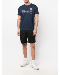 dunkelblaues bedrucktes T-Shirt mit einem Rundhalsausschnitt von DSQUARED2