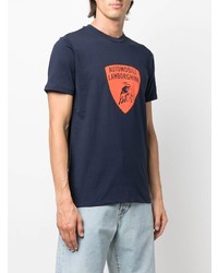 dunkelblaues bedrucktes T-Shirt mit einem Rundhalsausschnitt von Automobili Lamborghini