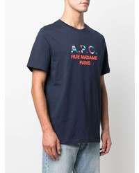 dunkelblaues bedrucktes T-Shirt mit einem Rundhalsausschnitt von A.P.C.