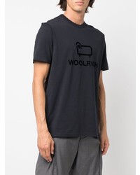 dunkelblaues bedrucktes T-Shirt mit einem Rundhalsausschnitt von Woolrich