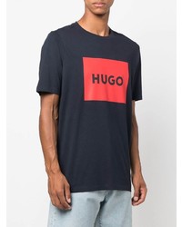 dunkelblaues bedrucktes T-Shirt mit einem Rundhalsausschnitt von Hugo