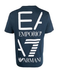 dunkelblaues bedrucktes T-Shirt mit einem Rundhalsausschnitt von Ea7 Emporio Armani