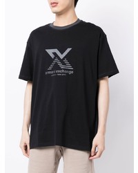 dunkelblaues bedrucktes T-Shirt mit einem Rundhalsausschnitt von Armani Exchange