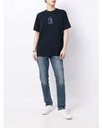 dunkelblaues bedrucktes T-Shirt mit einem Rundhalsausschnitt von Armani Exchange