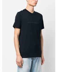 dunkelblaues bedrucktes T-Shirt mit einem Rundhalsausschnitt von Courrèges
