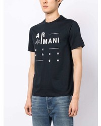 dunkelblaues bedrucktes T-Shirt mit einem Rundhalsausschnitt von Armani Exchange