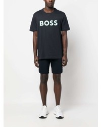 dunkelblaues bedrucktes T-Shirt mit einem Rundhalsausschnitt von BOSS