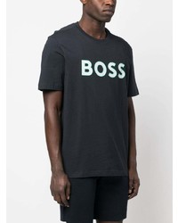 dunkelblaues bedrucktes T-Shirt mit einem Rundhalsausschnitt von BOSS