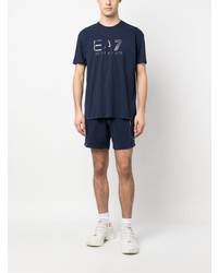 dunkelblaues bedrucktes T-Shirt mit einem Rundhalsausschnitt von Ea7 Emporio Armani