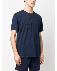 dunkelblaues bedrucktes T-Shirt mit einem Rundhalsausschnitt von Ea7 Emporio Armani