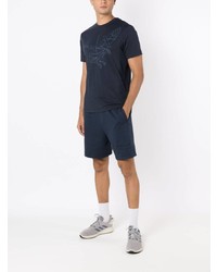 dunkelblaues bedrucktes T-Shirt mit einem Rundhalsausschnitt von Armani Exchange