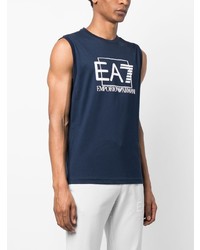 dunkelblaues bedrucktes T-Shirt mit einem Rundhalsausschnitt von Ea7 Emporio Armani