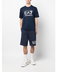 dunkelblaues bedrucktes T-Shirt mit einem Rundhalsausschnitt von Ea7 Emporio Armani