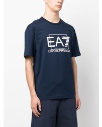 dunkelblaues bedrucktes T-Shirt mit einem Rundhalsausschnitt von Ea7 Emporio Armani