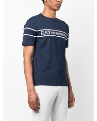 dunkelblaues bedrucktes T-Shirt mit einem Rundhalsausschnitt von Ea7 Emporio Armani