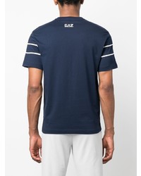 dunkelblaues bedrucktes T-Shirt mit einem Rundhalsausschnitt von Ea7 Emporio Armani