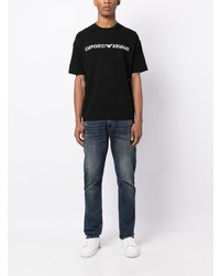 dunkelblaues bedrucktes T-Shirt mit einem Rundhalsausschnitt von Emporio Armani