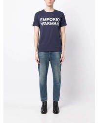 dunkelblaues bedrucktes T-Shirt mit einem Rundhalsausschnitt von Emporio Armani