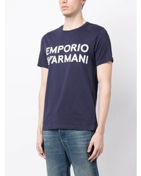 dunkelblaues bedrucktes T-Shirt mit einem Rundhalsausschnitt von Emporio Armani