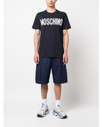 dunkelblaues bedrucktes T-Shirt mit einem Rundhalsausschnitt von Moschino