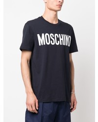 dunkelblaues bedrucktes T-Shirt mit einem Rundhalsausschnitt von Moschino