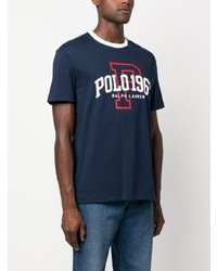 dunkelblaues bedrucktes T-Shirt mit einem Rundhalsausschnitt von Polo Ralph Lauren