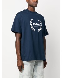 dunkelblaues bedrucktes T-Shirt mit einem Rundhalsausschnitt von MSGM