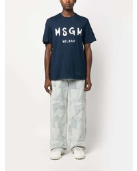 dunkelblaues bedrucktes T-Shirt mit einem Rundhalsausschnitt von MSGM