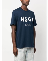 dunkelblaues bedrucktes T-Shirt mit einem Rundhalsausschnitt von MSGM