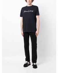 dunkelblaues bedrucktes T-Shirt mit einem Rundhalsausschnitt von Armani Exchange