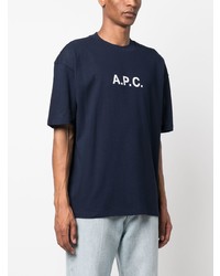 dunkelblaues bedrucktes T-Shirt mit einem Rundhalsausschnitt von A.P.C.