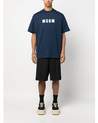 dunkelblaues bedrucktes T-Shirt mit einem Rundhalsausschnitt von MSGM